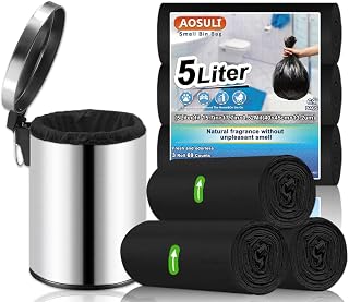 5L Small Garbage Bags 69PCS Black Garbage Can/Garbage Bags/Garbage Bags for Kitchen, Home, Office, Bathroom, 1.2 Gallon, 3 Rolls