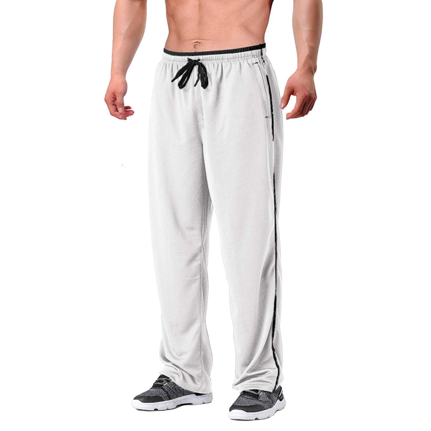 EKLENTSON Men's Tracksuit Bottoms Mesh Jogging Sweat Pants with Zipper Pockets O