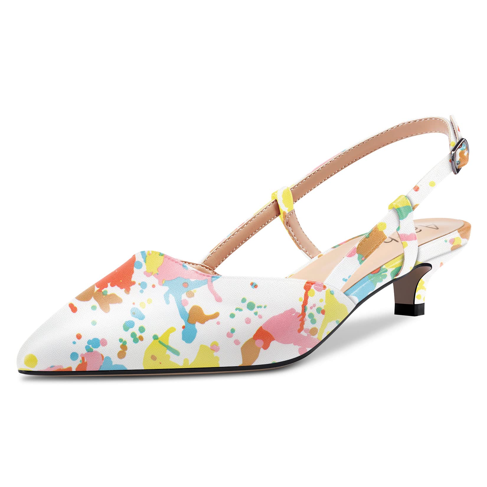 Aachcol Women's Low Heel Kittens Heel Pumps Pointed Toe Ankle Strap Slingback Dr