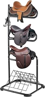VEVOR Freestanding Saddle Stand, 30 x 30 x 68.5 in, 3 Tiers Saddle Rack, Heavy Duty Saddle Blanket Holder with Removable & Rotating Tiers, English & Western Saddle Rack for Tack Room Organization