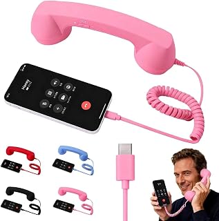 Retro Phone Handset for iPhone & Android, 2026 New Type-C Wired Receiver with Microphone & Speaker, Vintage Landline Style Handle for Noise Cancelling Calls, Meetings, and Home Office Desk Use (Pink)