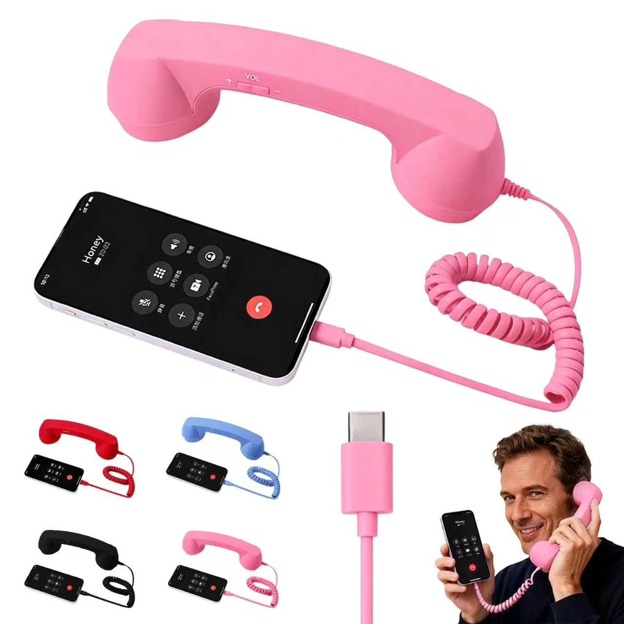 Retro Phone Handset for iPhone & Android, 2026 New Type-C Wired Receiver with Mi