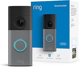 Ring Wired Doorbell 2K (newest model), Retinal 2K with wide-angle video, up to 6x Enhanced Zoom, and Two-Way Talk, Speckled Gray