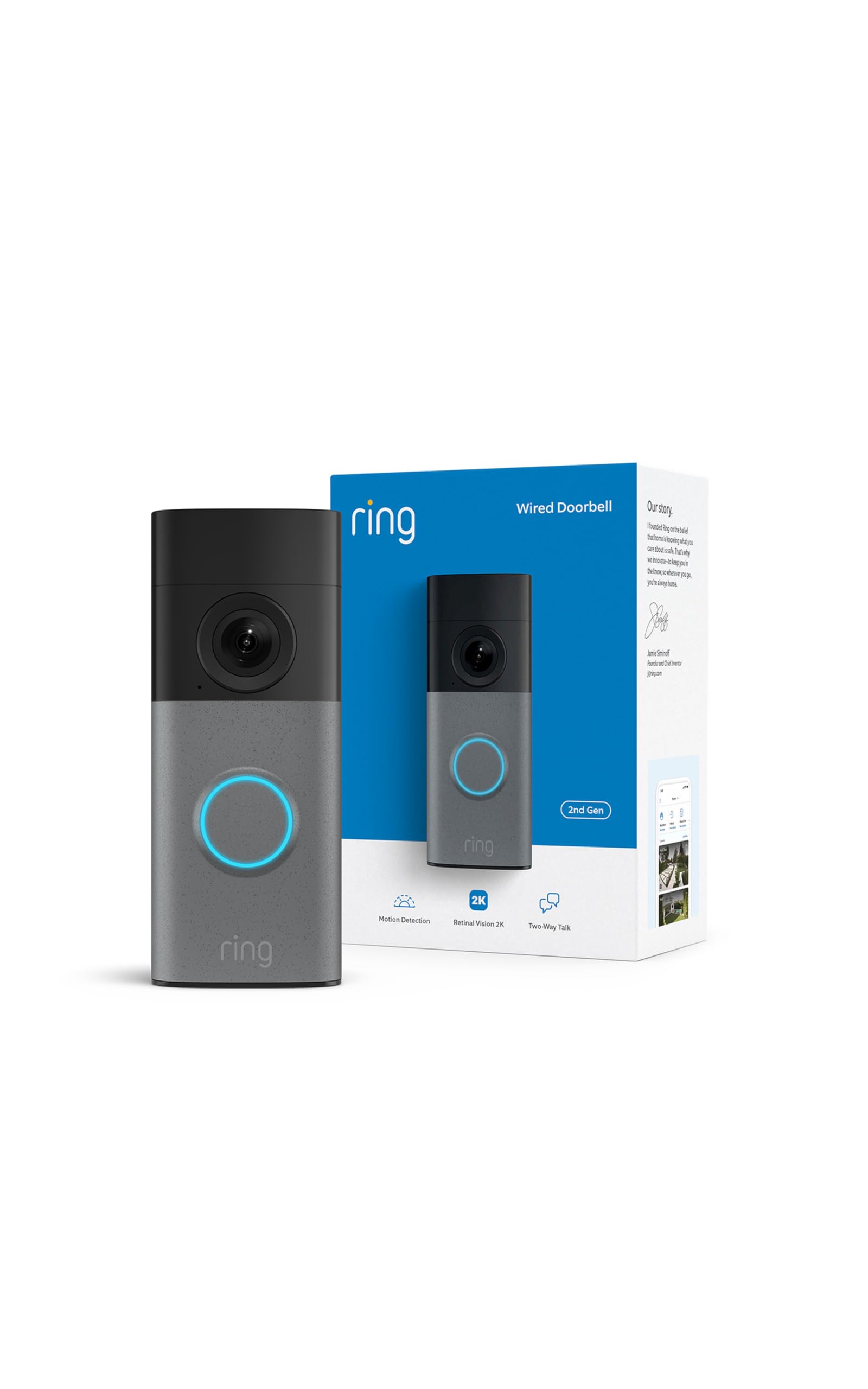 Ring Wired Doorbell 2K (newest model), Retinal 2K with wide-angle video, up to 6