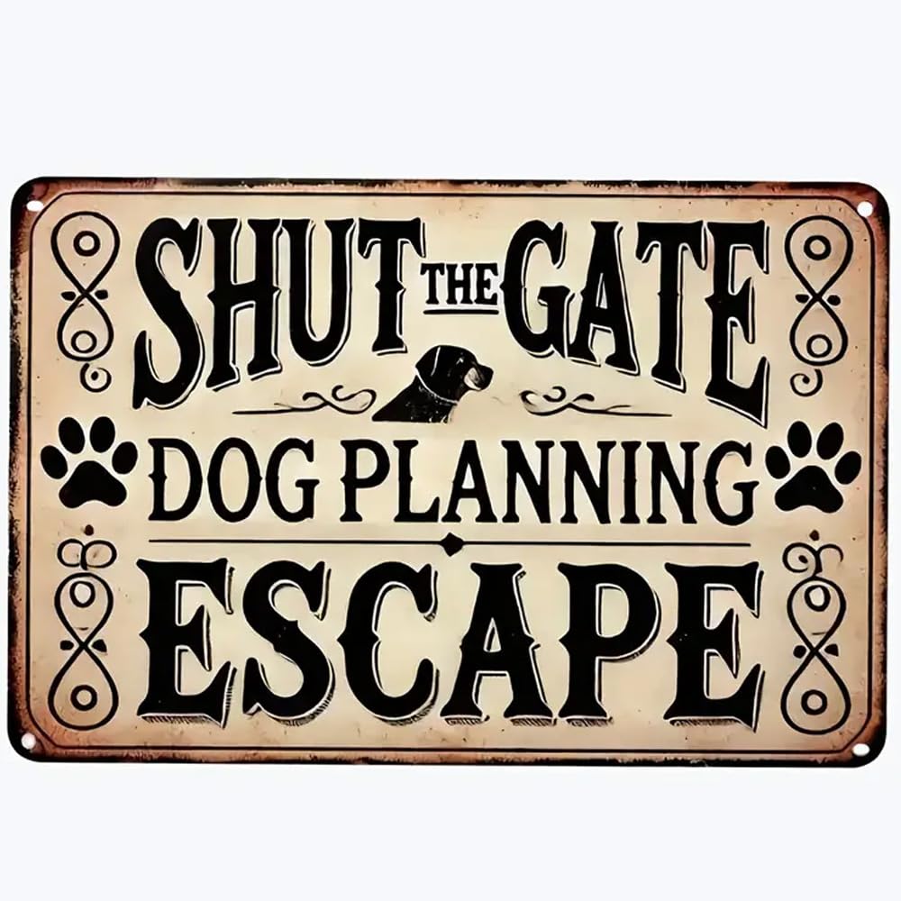 Decorative Sign - Stylish 2D Flat Dog Escape Plan Art Sign, 30x20cm Home Wall De