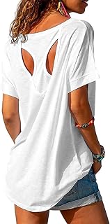 Fisoew Women's Sports Tops Short Sleeve Yoga Lightweight Gym Sport Loose T-Shirt