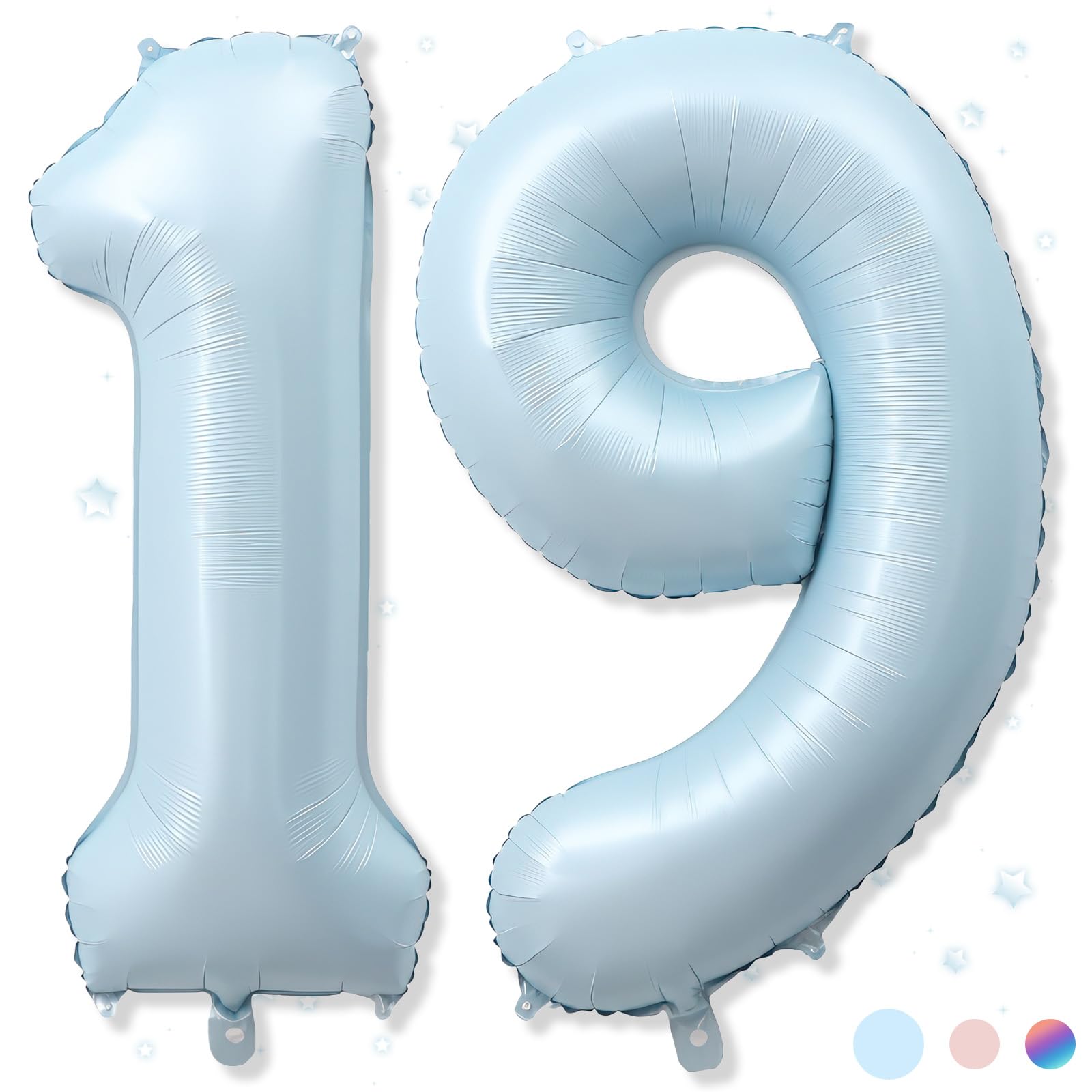 Foil 19 Balloon, Light Baby Blue Big Number 19 Balloons for Boy Birthday Party D