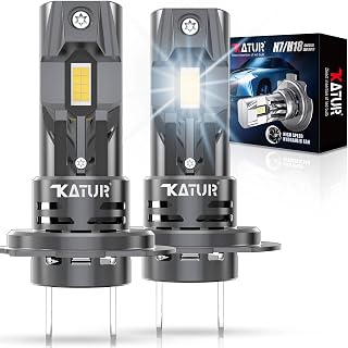 KATUR H7 LED Headlight Bulbs 30000LM, Upgraded 6000K Xenon White Wireless H7 H18 LED Bulb Mini Size Plug and Play, Pack of 2