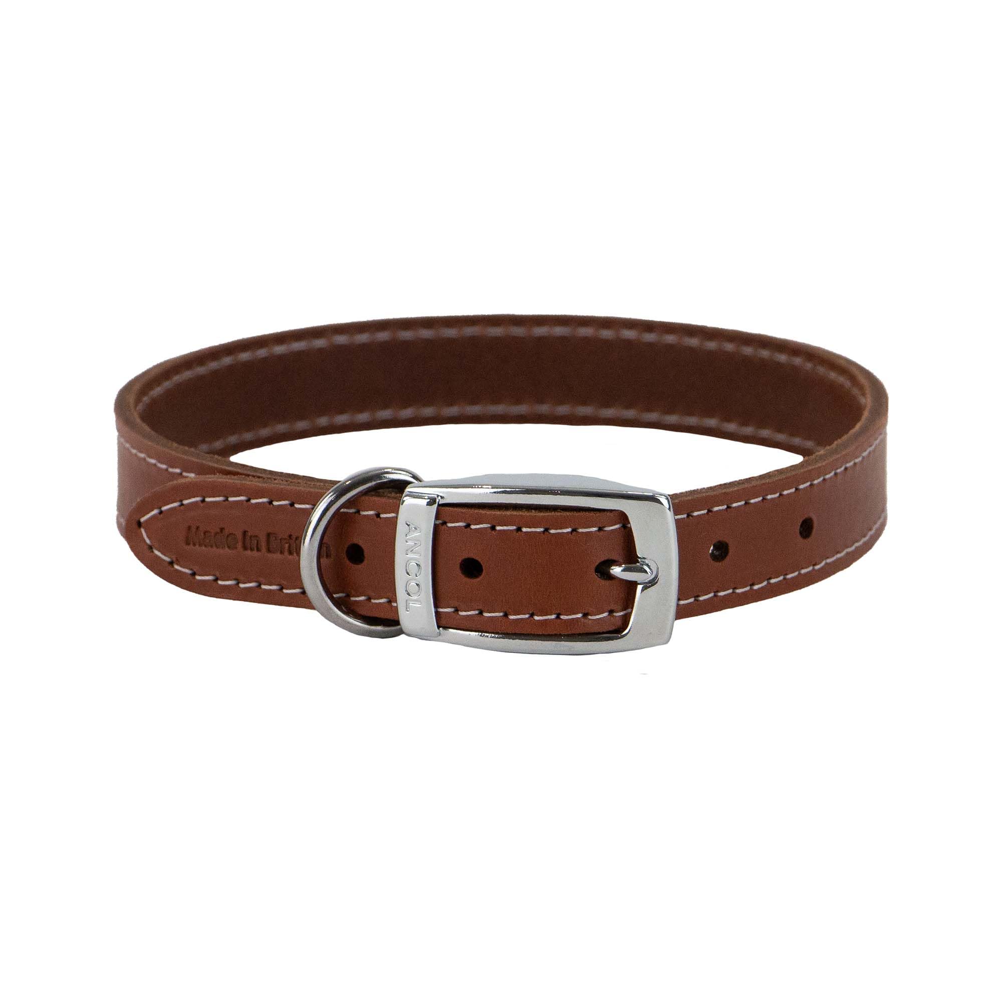 Ancol Heritage Comfortable Die Cast Fitting Leather Dog Collar - Tan Bridle Leat