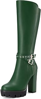 Castamere Women's Chunky Wide High Heel Closed Toe Round Toe Half Zipper Buckle Closure Office Classic Boots