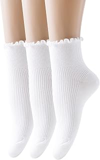 SEMOHOLLI Women Socks, Women Ankle Socks, Lovely double needle solid color Lace edge relent lady socks