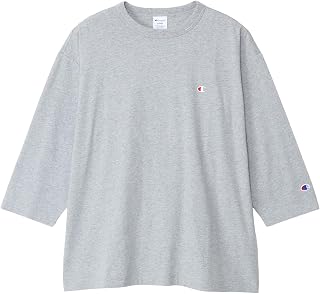 C8-A408Z-250-M Men's Long Sleeve T-Shirt, 3/4 Sleeve, Round Neck, 100% Cotton, One Point Logo, Relaxed Fit, Drop Shoulder Long Sleeve T-Shirt