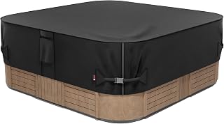 iBirdie Outdoor Waterproof Hot Tub SPA Cover 85 x 85 inch 7 x 7 ft | Black, Fit 84 x 84, 83 x 83, 600D, Heavy Duty, Weatherproof, Square, Protectors Cap