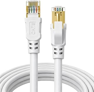 DDMALL Cat 8 Ethernet Cable 10m, 40Gbps Round Internet Cable (10 m, White)