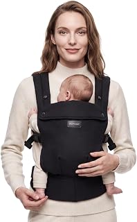 Momcozy PureHug Baby Carrier - Ergonomic, Cozy and Lightweight for 7-45 lbs | Easy to Put On for Baby 3-24M, Hip-Healthy, 3D EVA Lumbar Support, X-Straps for Even Weight Distribution, 100% Cotton, Black
