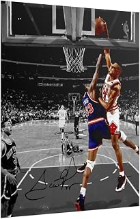 Ikonic Fotohaus Scottie Pippen Monster Dunk over Patrick Ewing Signed Photo Autograph Print Wall Art Home Decor