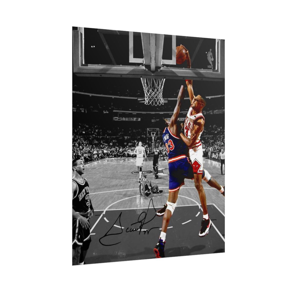 Ikonic Fotohaus Scottie Pippen Monster Dunk over Patrick Ewing Signed Photo Auto