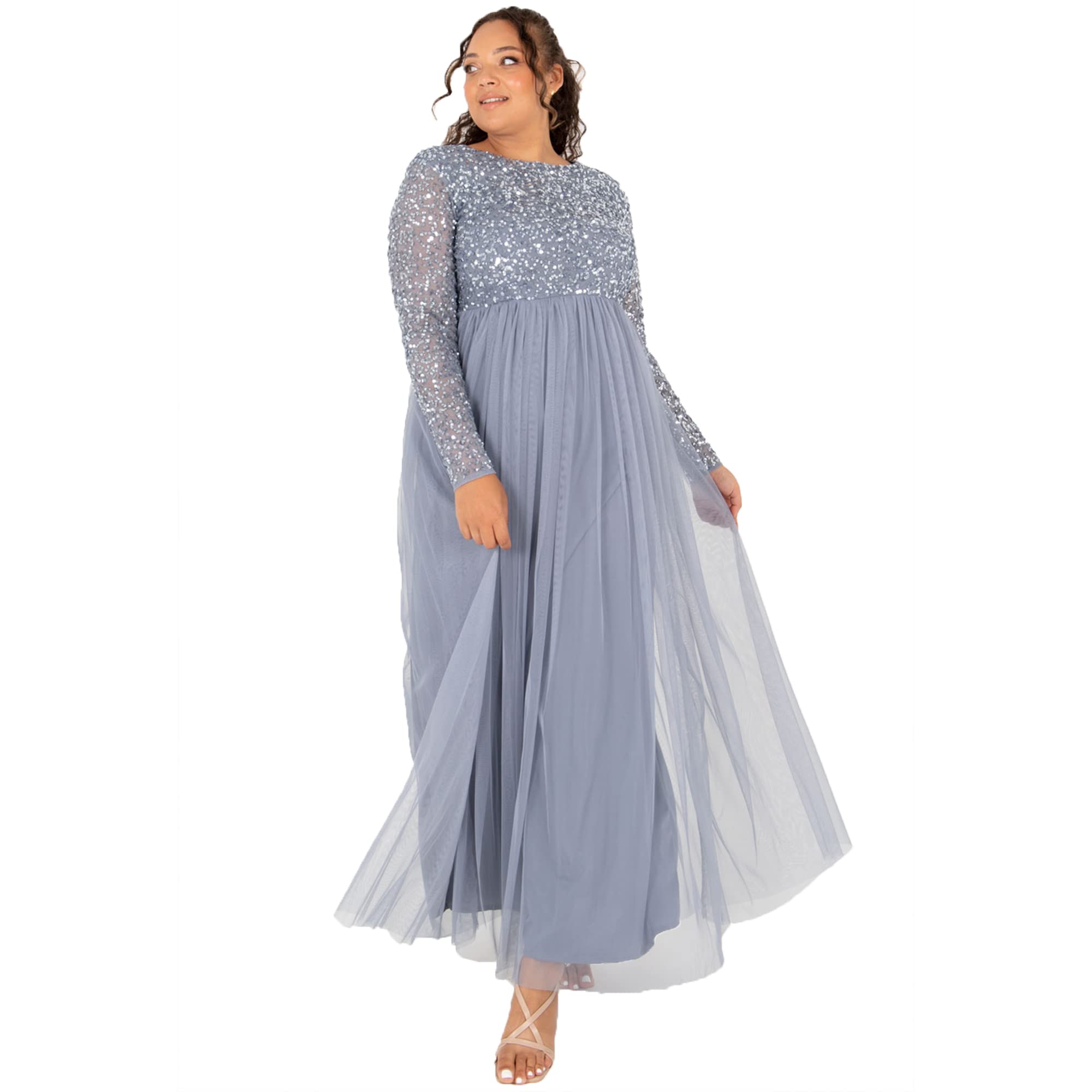Maya Deluxe Taupe Blush Short Sleeve Stripe Bridesmaid Maxi Dress Women