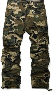 Ochenta Mens Casual Cargo Work Pants Cotton Pants with 8 Pockets (No Belt)