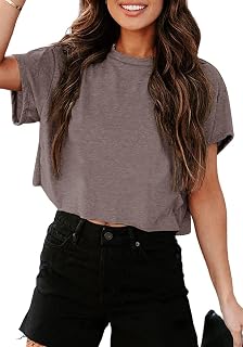 Tankaneo Women's Oversized Crop T-Shirt with Crew Neck