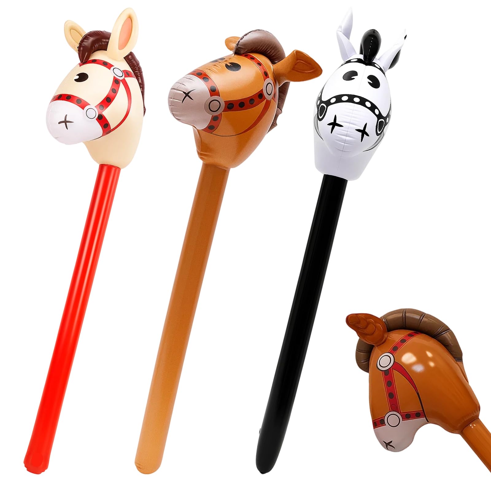 3 Pack Inflatable Hobby Horses, Horse on a Stick, Inflatable Horse Sticks, Black