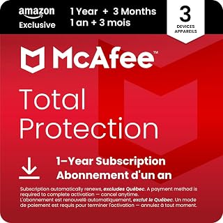 McAfee Total Protection 2026 | 3 Devices | 15 Month Subscription with Auto-Renewal | Cybersecurity software includes Antivirus, Secure VPN, Dark Web Monitoring | AmazonExclusive | Online Code