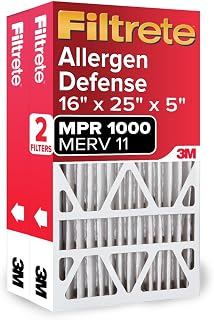 Filtrete 16x25x5 Air Filter, Fits Lennox, MERV 11, MPR 1000, 2 HVAC Filters | Allergen Defense, 12-Month AC/Furnace Filters, Cleaner Air, Reliable Airflow, (Act. Size 15.63x24.75x4.31 in)