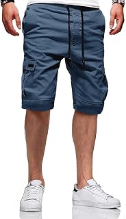 JACKETOWN Men's Shorts Cargo Shorts Cotton Bermuda Trousers Casual Summer Elastic Waist with Pockets