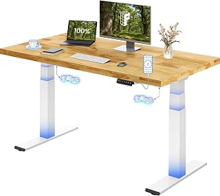 FLEXISPOT E200 Electric Height Adjustable Desk, Solid Oak Top 27 mm, Double Motor, 40 mm/s, Load 200 kg, USB, LED Display, 4 Memories, Anti-Collision