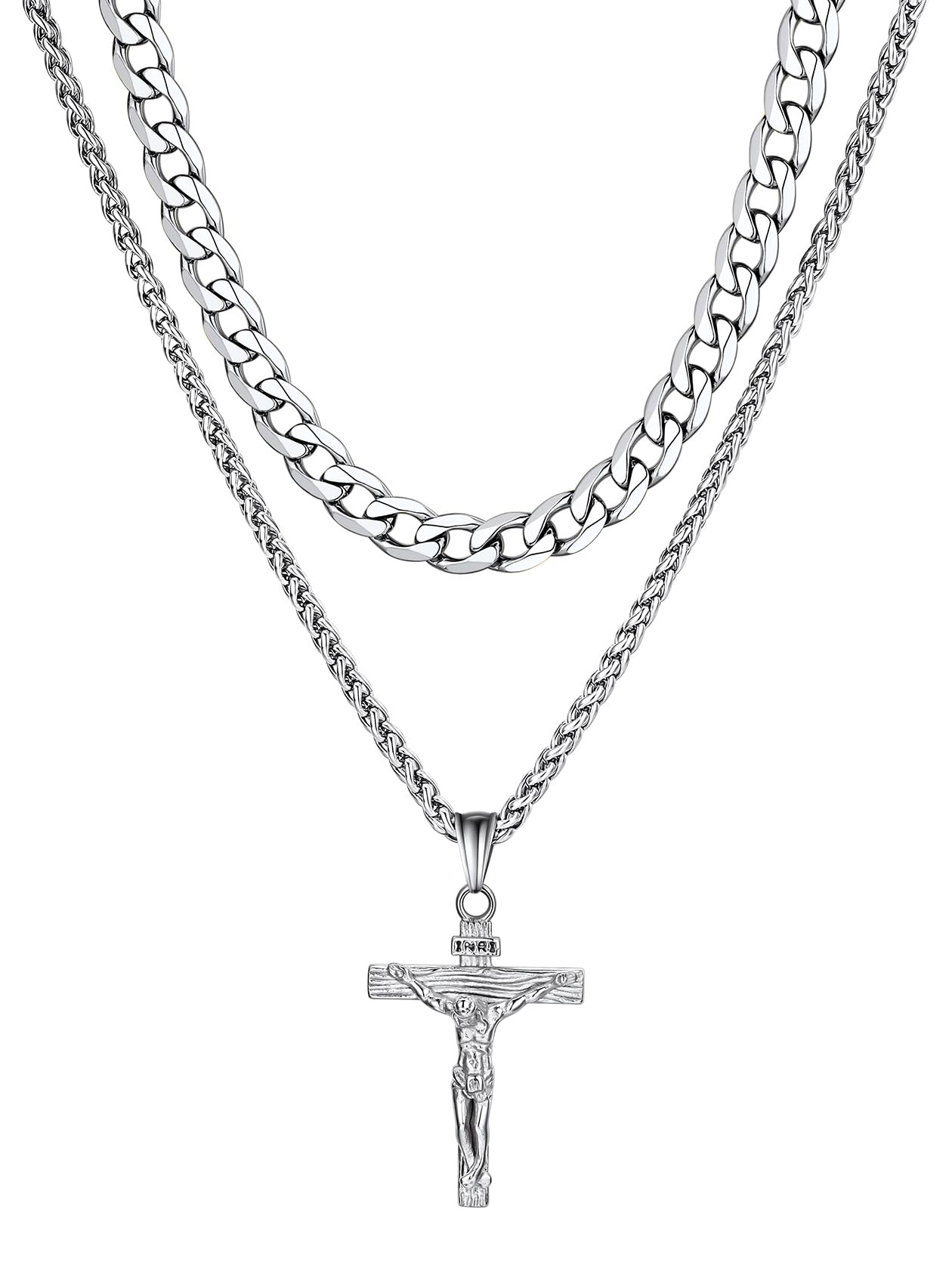 ChainsHouse Cross Necklace for Men Women, Sliver Black Gold Plated Crucifix Pend