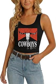 YHHR Women's Western Cowgirl Country Concert Crop Sleeveless Tank Tops