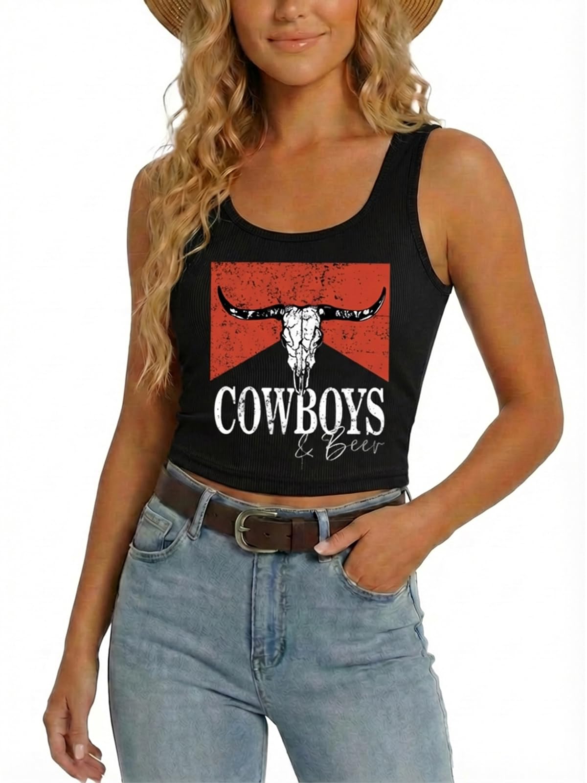 YHHR Women's Western Cowgirl Country Concert Crop Sleeveless Tank Tops