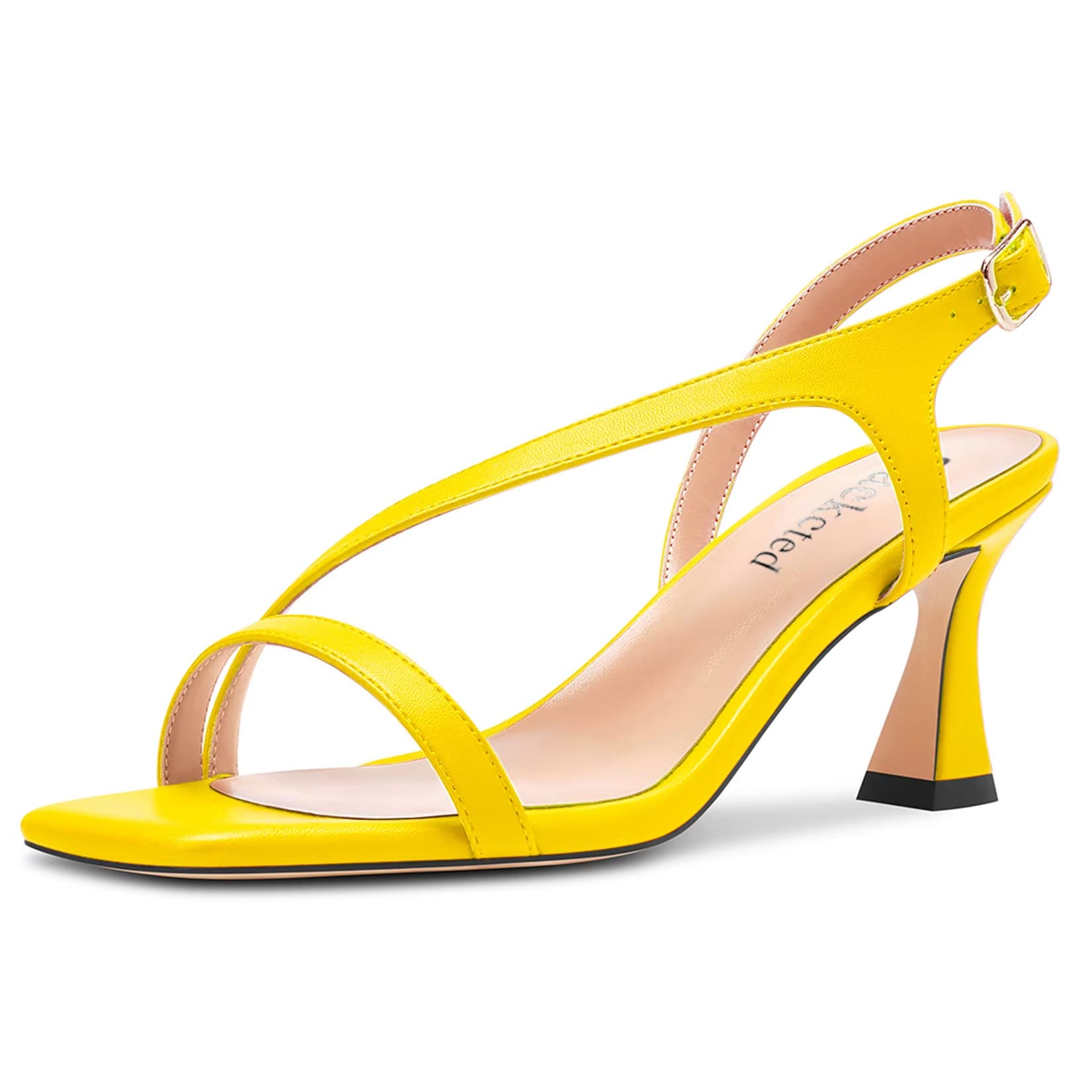 Saekcted Women's Block Chunky Mid Heel Open Toe Sandals Straps Ankle Buckle Casu