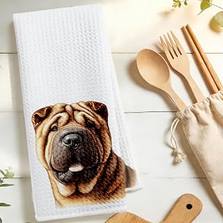 Shar Pei Printed Kitchen Towel, Absorbent Soft Tea Towel, Pet Dog Decorating Hand Towel, Microfiber Quick Drying Cloth, Kitchen, Bathroom, Home, Dog Lover Gift, for Women and Men