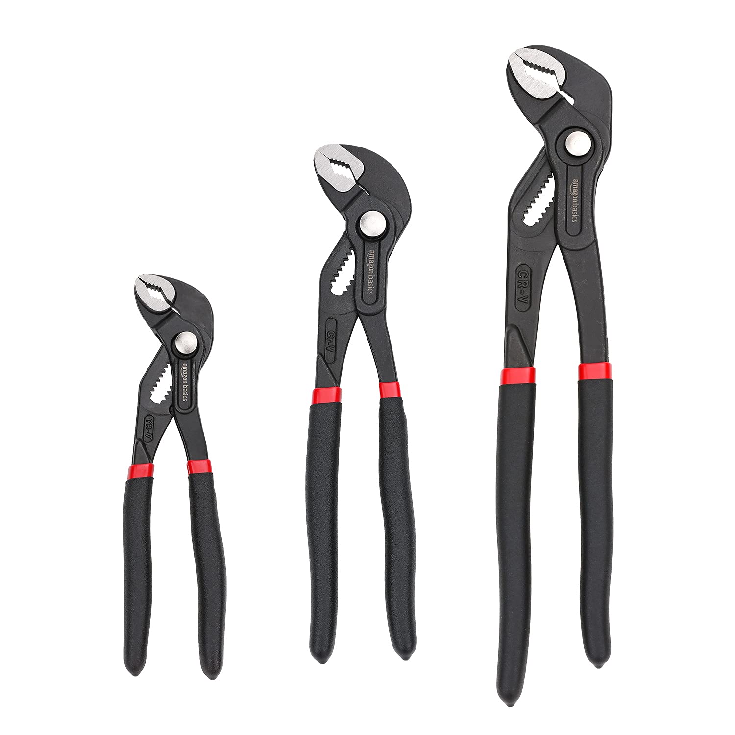 Amazon Basics 3-Piece Quick Release Groove Joint Pliers Set, Drop Forged Chrome 