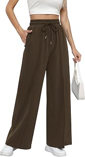 Missufe Women Stretch High Waist Wide Leg Casual Joggers Workout Lounge Pants Sweatpants with Pockets