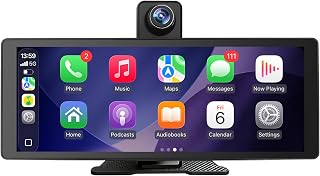 10.26" Wireless Carplay & Android Auto Screen for Car with Dash Cam Front | Portable Car Stereo with Touch Screen, Mirror Link, 1080P Dash Cam, FM Transmitter/AUX, Plug & Play, Fits Most Vehicles