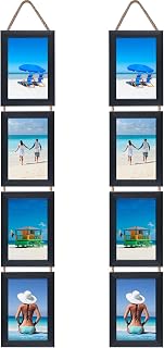 EYMPEU Black Photo Frame 6x4 with Twine, Four Vertical Hanging Frames 6x4 to Decorate Home, Living Room or Office, Set of 2