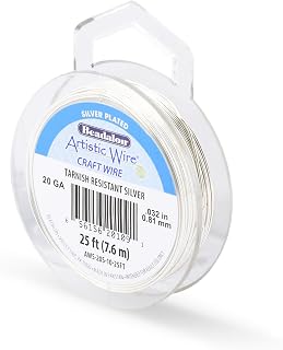 Artistic Wire, 20 Gauge Silver Plated Tarnish Resistant Colored Copper Craft Wire, Tarnish Resistant Silver, 25 ft