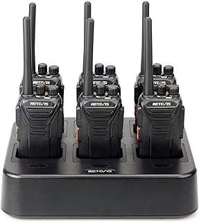 Retevis RT27 Walkie Talkies Long Range with Six Way Gang Charger(6 Pack) | Rugged, VOX, Clear Sound Quality, Rechargeable, Emergency Alarm, 1100mAh, for School, Manufacturing