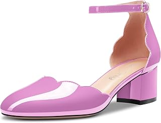 NobleOnly Women's Block Chunky Low Heel Closed Round Toe Straps Ankle Pumps Buckle Wedding Office Party Dress Sandals 5CM Heels