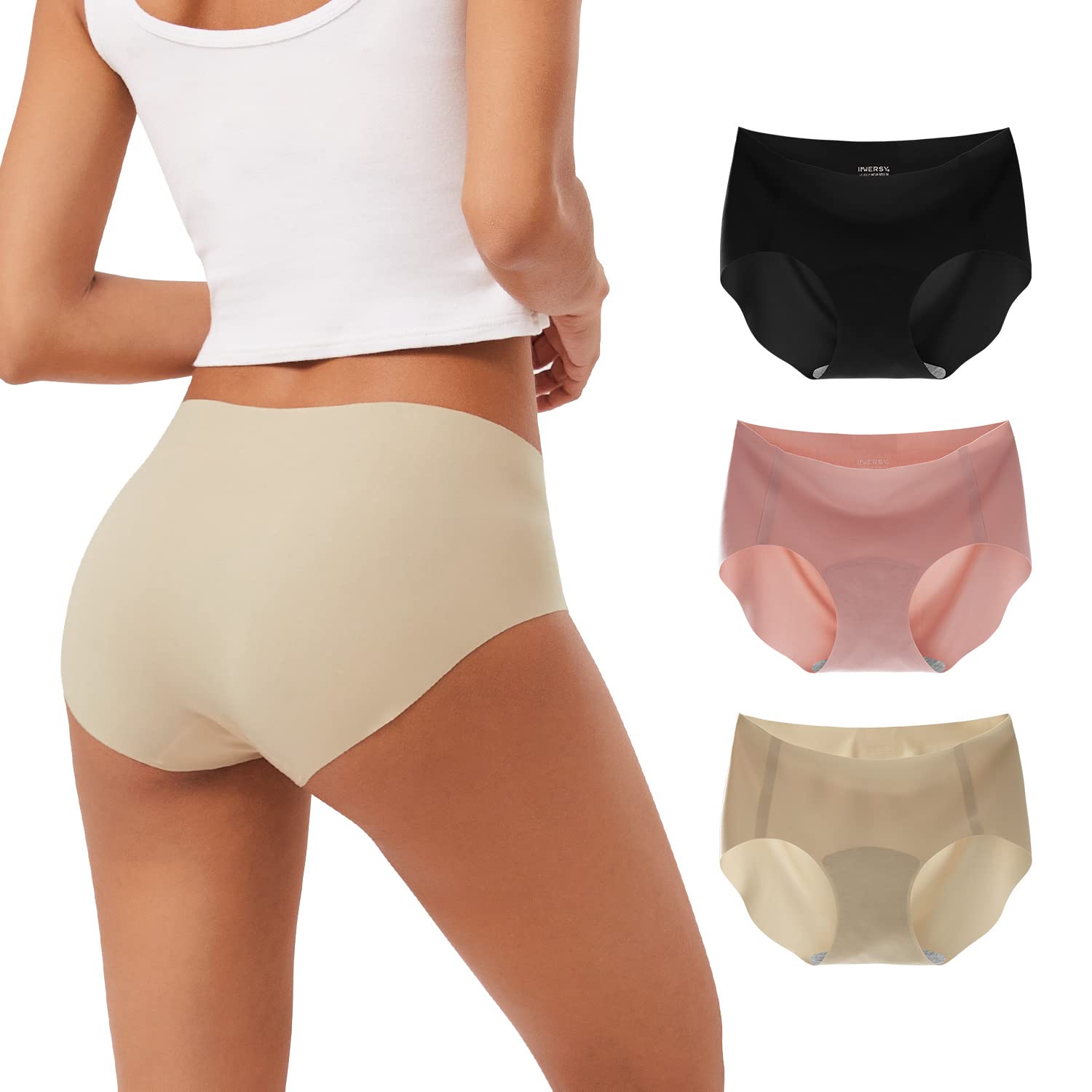 INNERSY Women's Seamless Touch Hipster Panties No Show Quick Dry Underwear 3-Pac