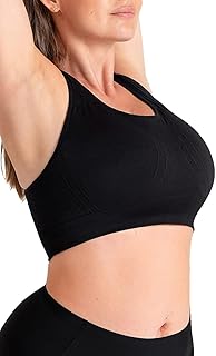 SHAPERMINT Sports Bras for Women, Racerback Workout Bra, Medium Support | Seamless racerback sports bra with removable cups, wide stay-put band, scoop neck coverage and light-to-medium support.