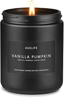 Auelife Fall Candle, Vanilla Pumpkin Scented for Home, Soy Wax | Autumn aromatherapy candle; 50-Hour Burn; Fall home decor; Holiday gift for women men