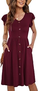 MOLERANI Women Summer Dresses V Neck Ruffle Sleeve Casual Swing Elastic Waist Midi Dress with Pockets