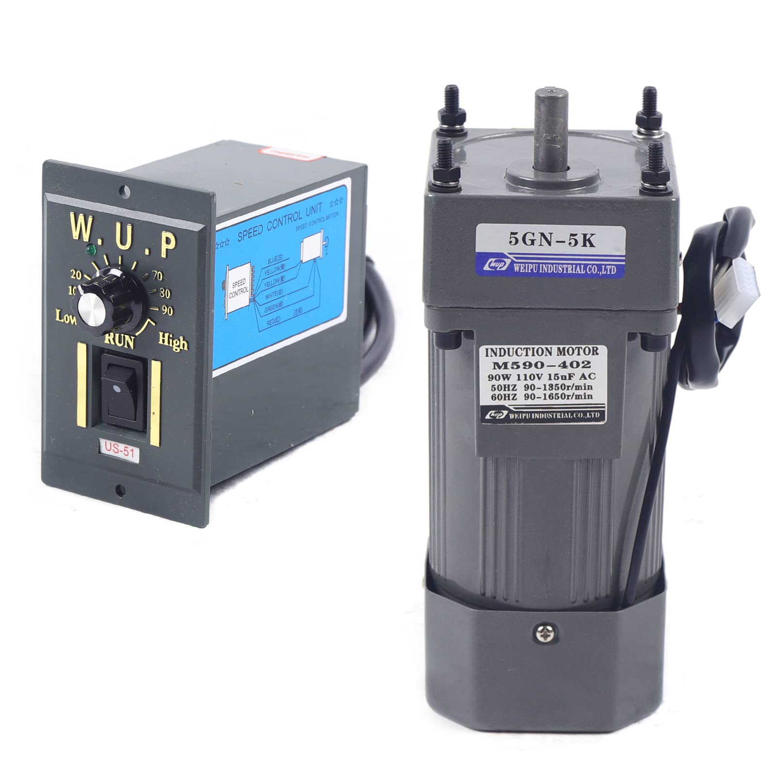 0-270RPM 90W 5K AC Gear Reduction Electric Motor with Speed Controller | Single-