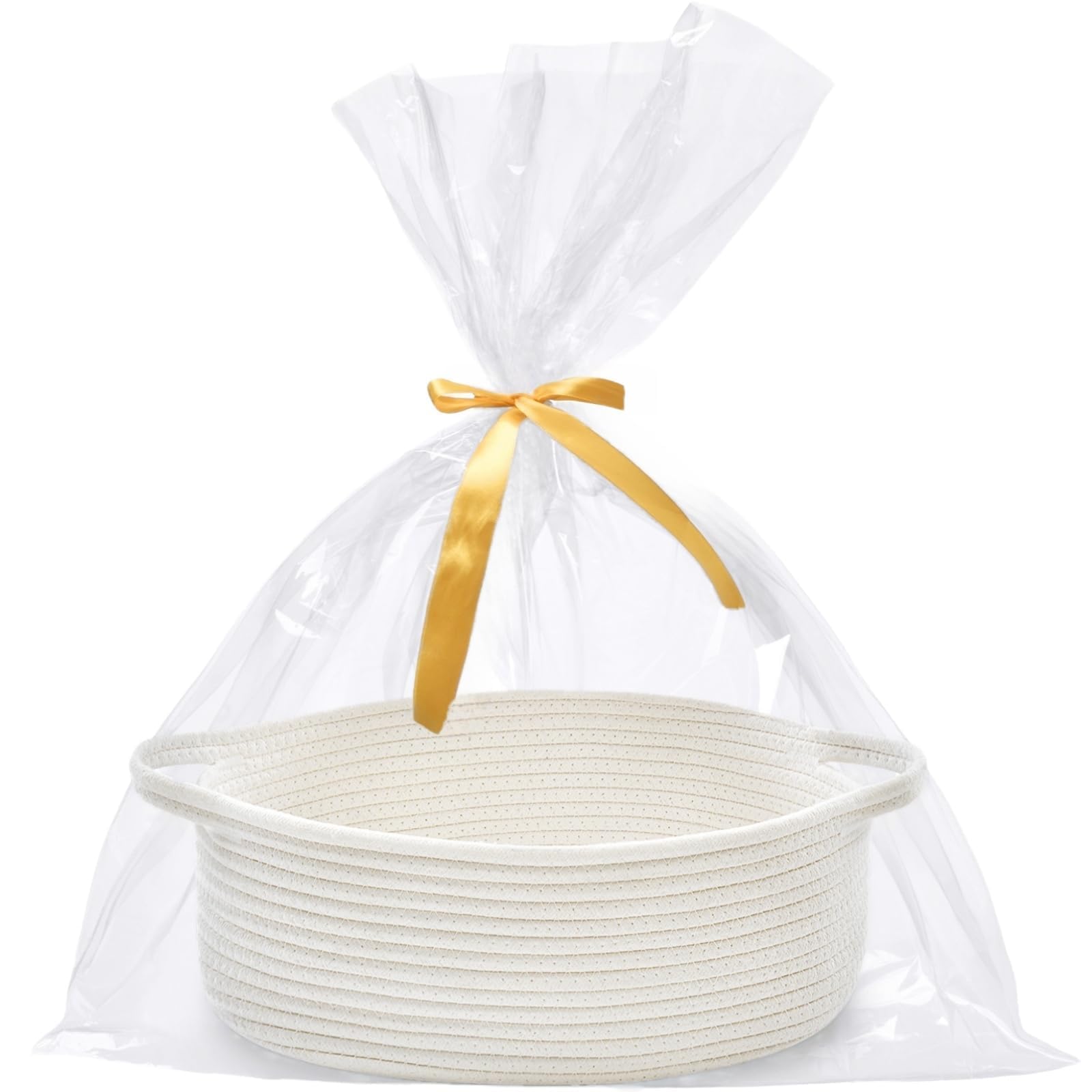 Optish White Medium Woven Rope Basket, Gift Empty Basket with Bag & Ribbon | Bur