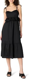 Amazon Essentials Women's Regular Fit Thin Straps Layered Cotton Satin Long Dress