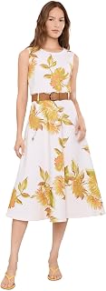 Calvin Klein Sleeveless Belted Floral Scuba A-Line Midi