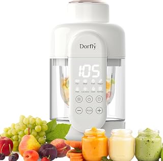 Dorfly Glass Baby Food Maker 12oz Baby Steamer and Blender Glass Reservoir & Glass Bowl No Plastic Food Processor 9 in 1 Puree Maker Dishwasher Safe Food Blender, Timer, Recipe